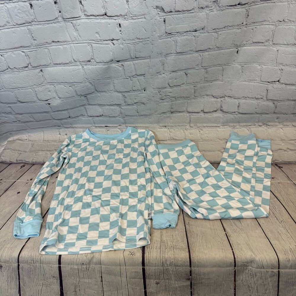 Blush Lotus Blue Checkered Bamboo Pajama Set